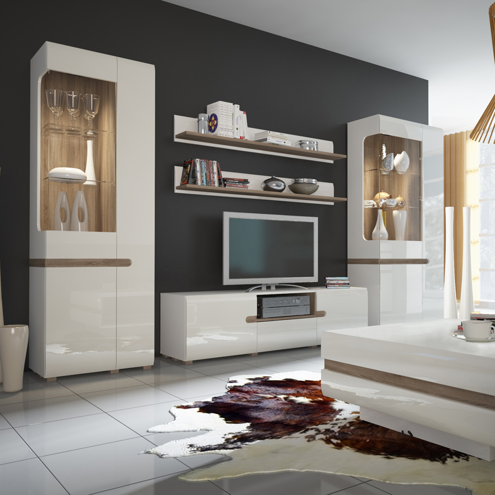 Florence Chelsea 2 Door Single Drawer White Truffle Oak Trim TV Unit Image 6