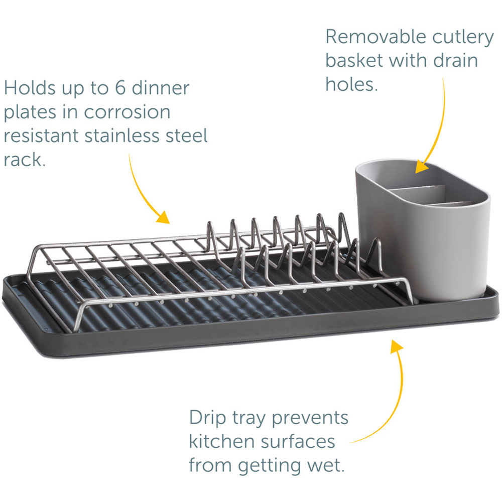 ReBorn Dark Grey Compact Kitchen Draining Rack with Cutlery Holder Image 8