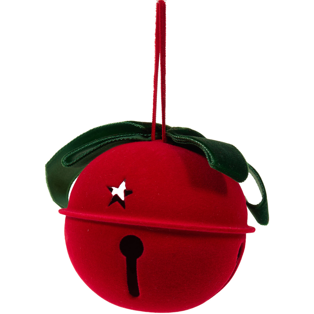 Pack of 6 Flocked Velvet Bow Bells Red Image 4
