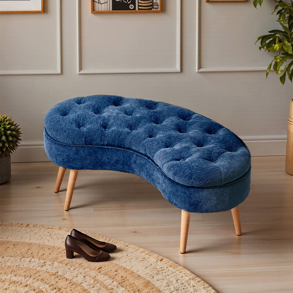 Living and Home Blue Fabric Button Tufted Storage Bench with Removable Lid Image 7