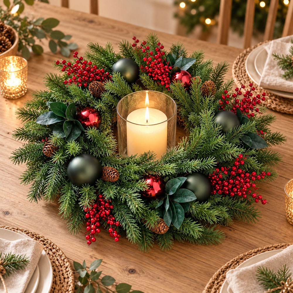 Neo Green Artificial Christmas Wreath with Berries and Pine Cones 50cm Image 3