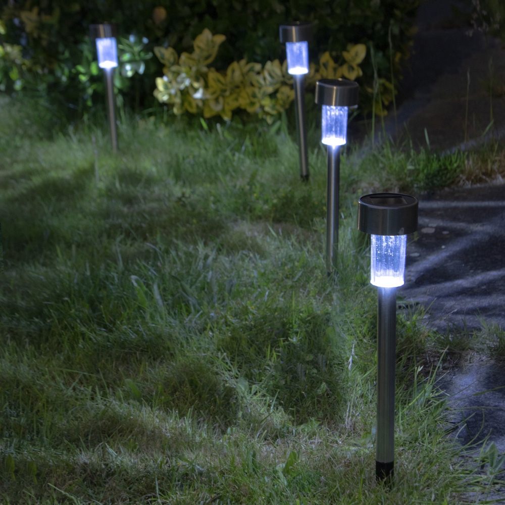 GardenKraft Bollard 10 Pack White LED Solar Stake Lights Image 2