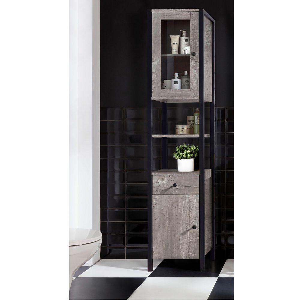 Loft24 Chris 2 Door Single Drawer Black Concrete Effect Tall Storage Cabinet Image 6