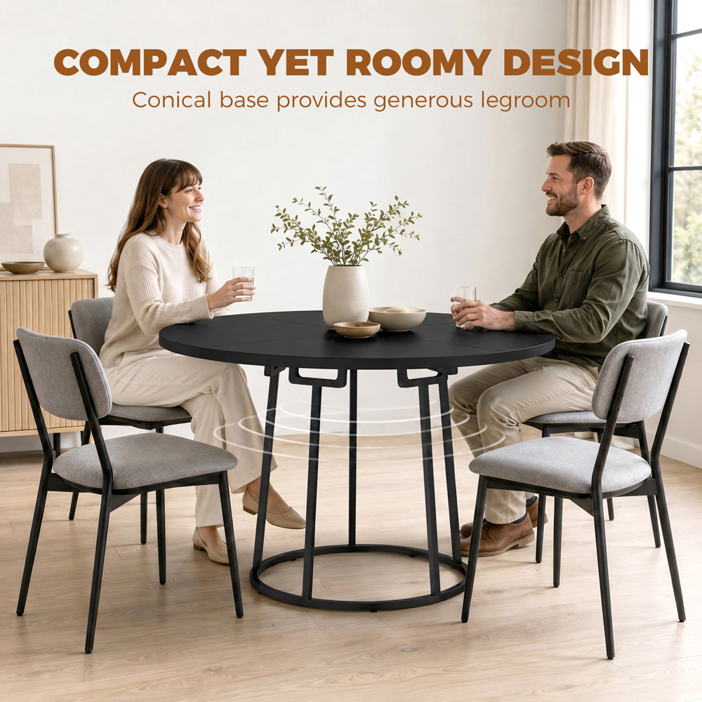 HOMCOM 6 Seater Round Dining Table Black Image 6