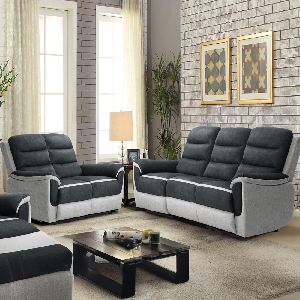 Comfy Living 5 Seater Two Tone Contrast Fabric Recliner Sofa Set Image 1