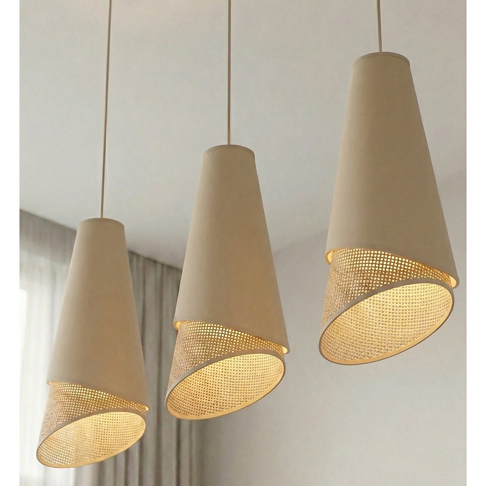 Emibig Moda 3 Light Beige and Rattan E27 Ceiling Pendant Light Image 6