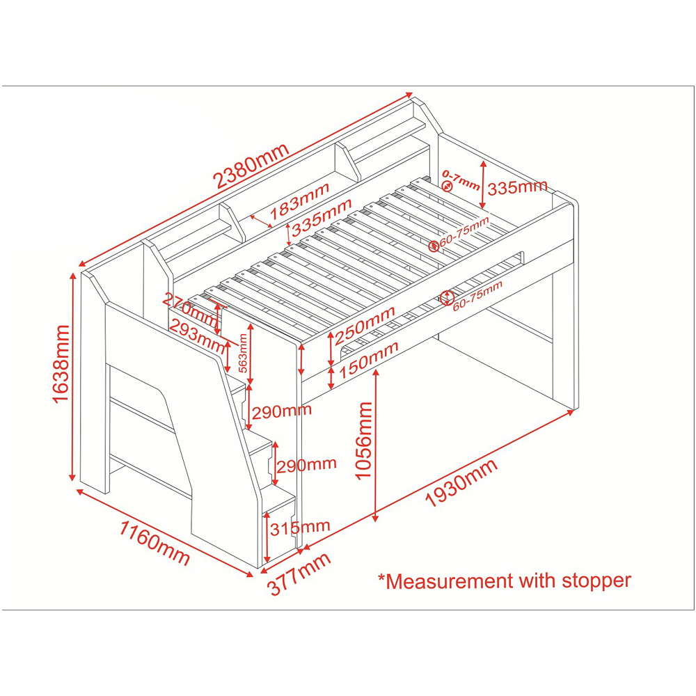 Flair Stepaside Single White High Sleeper Workstation Image 6