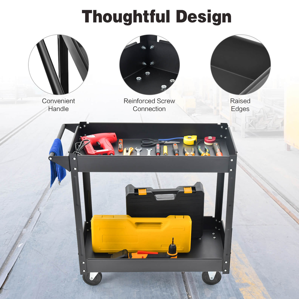 Costway 2 Shelf Black Tool Trolley with Wheels Image 7