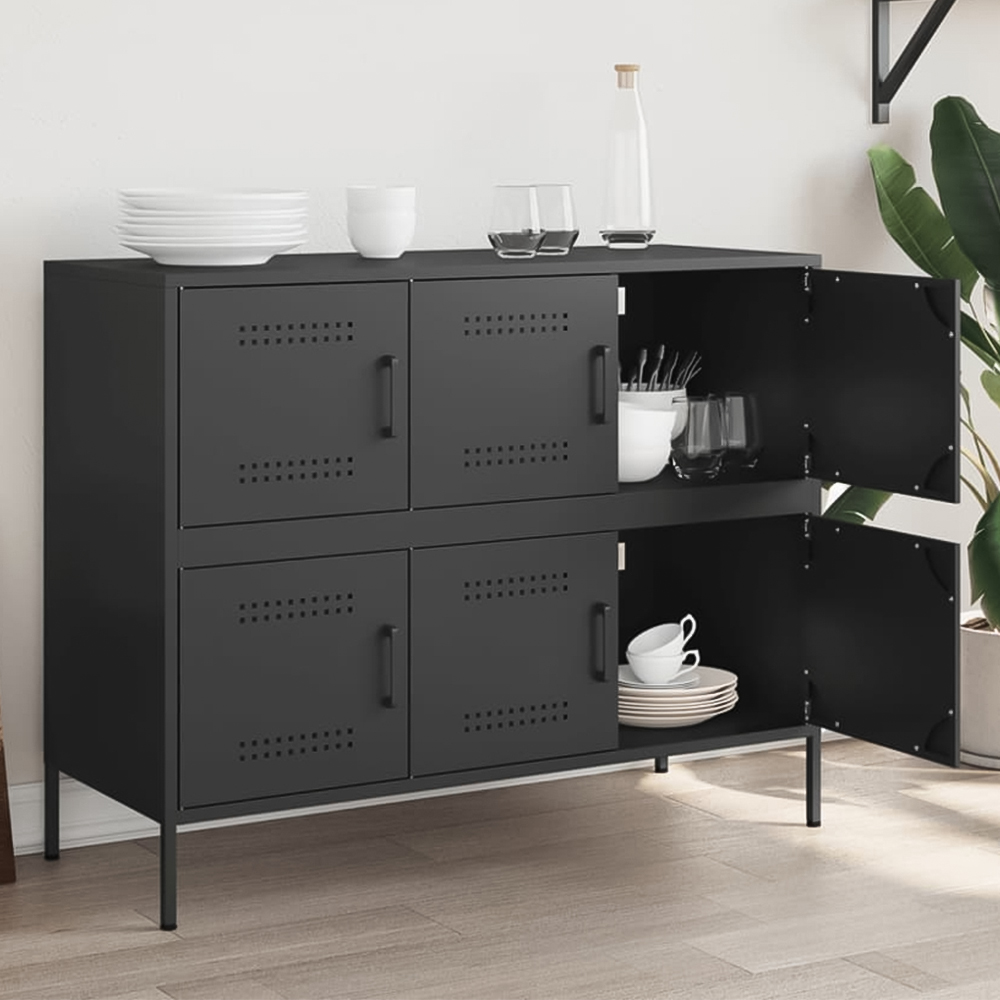 vidaXL 6 Door Black Metal Sideboard Image 1