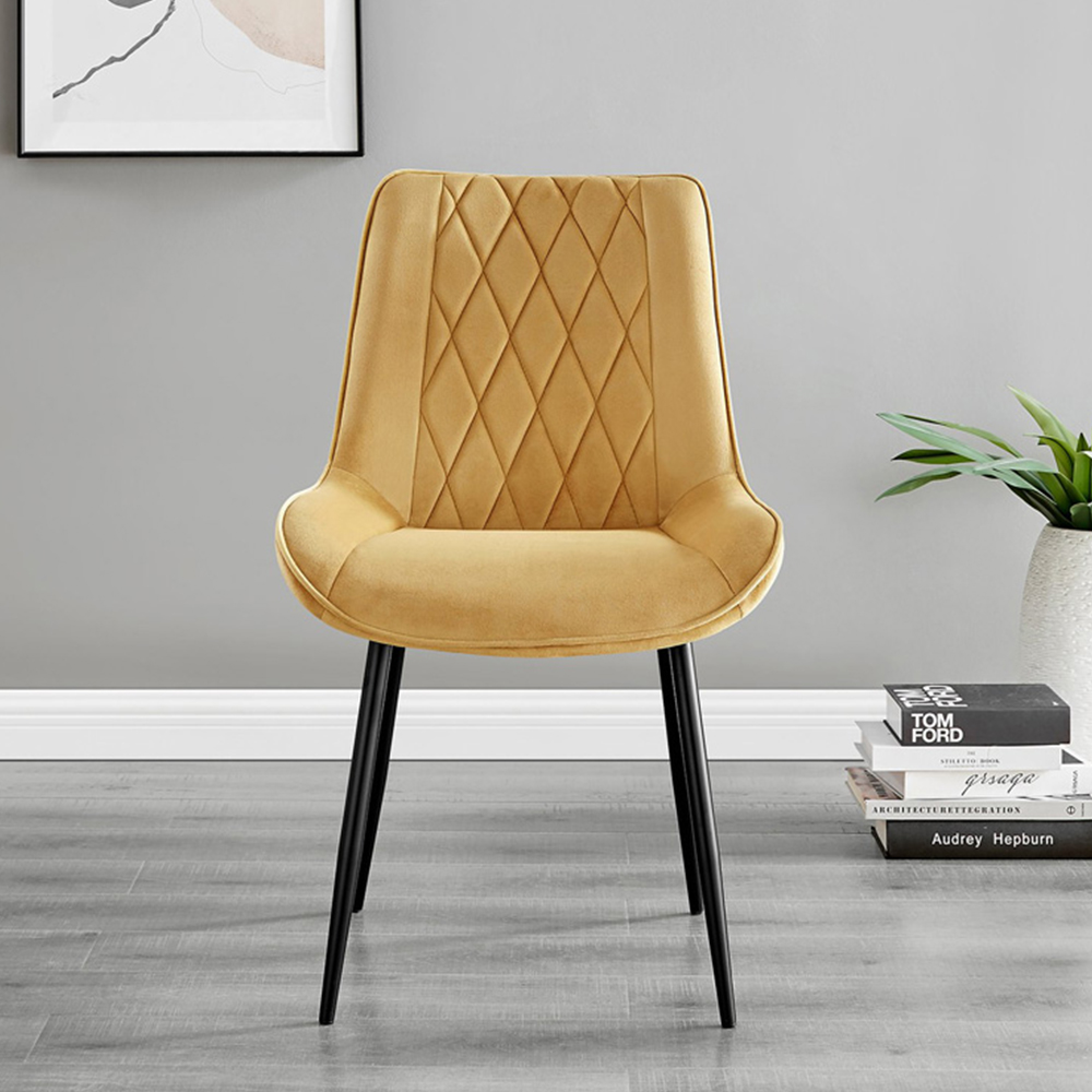 Furniturebox Arona Cesano Concrete Effect 6 Seater Round Dining Set Grey Black and Mustard Image 3