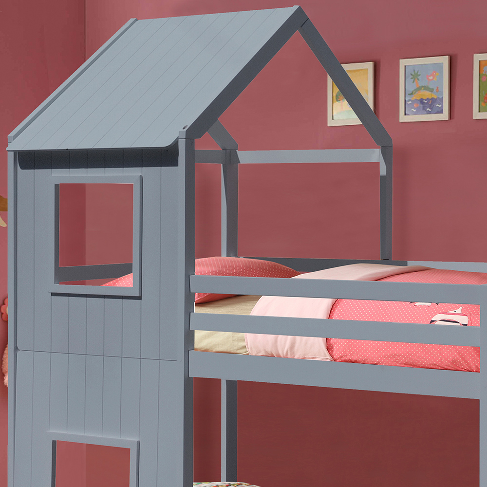 Comfy Living House Style Grey Wooden Bunk Bed Image 2