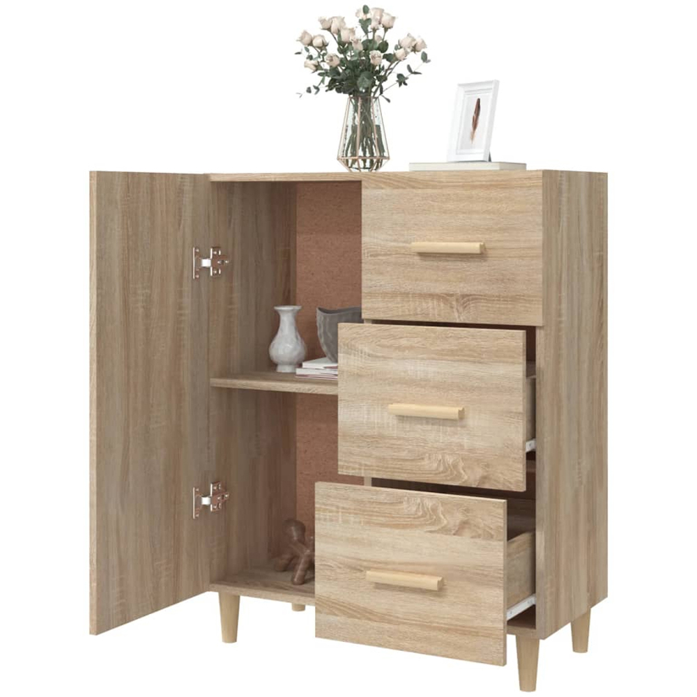 vidaXL Single Door 3 Drawer Sonoma Oak Sideboard with Wooden Legs Image 4