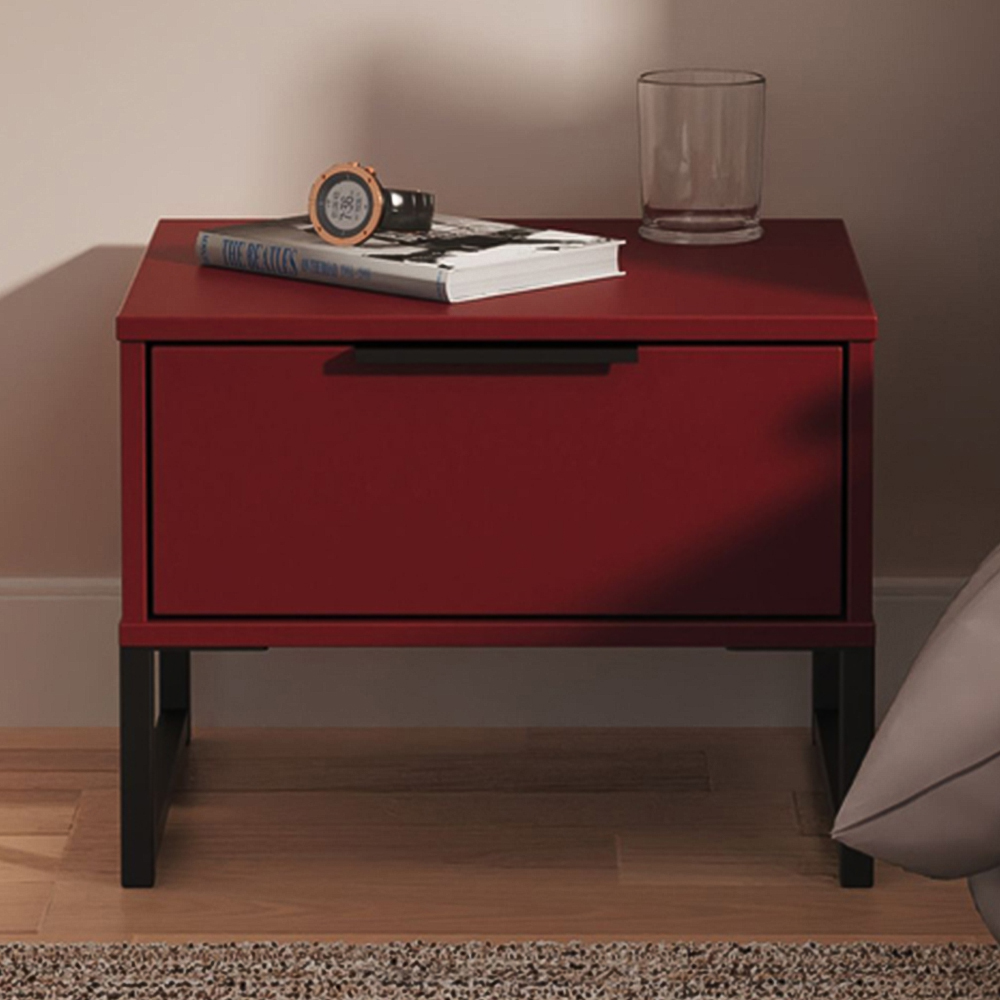 Crowndale Hong Kong Single Drawer Red Matt Side Table Ready Assembled Image 1