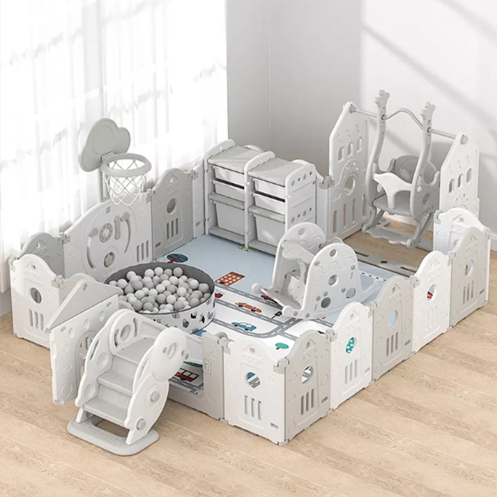 Living and Home Kids Foldable Playpen with Basketball Hoop and Mat Image 2