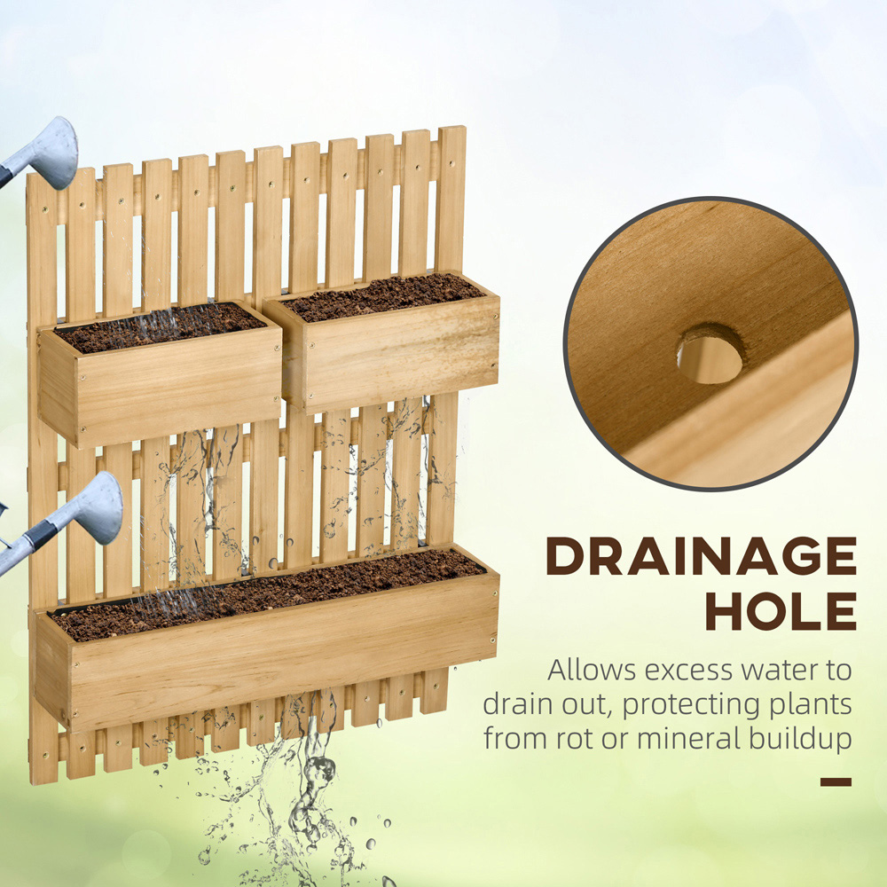 Outsunny Wooden Wall-Mounted Garden Trellis with 3 Movable Planter Boxes Image 7