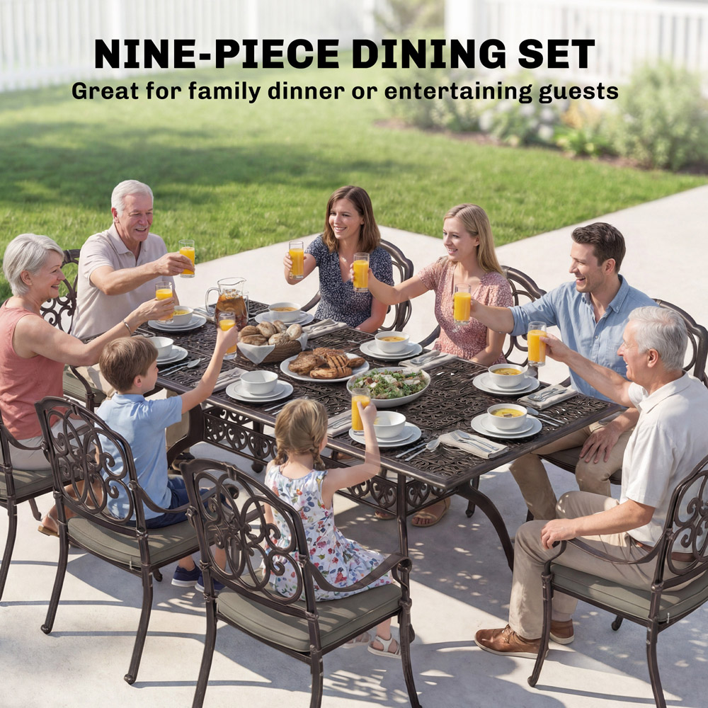 Outsunny 8 Seater Butterfly Motif Garden Dining Set with Cushions Bronze Tone Image 7