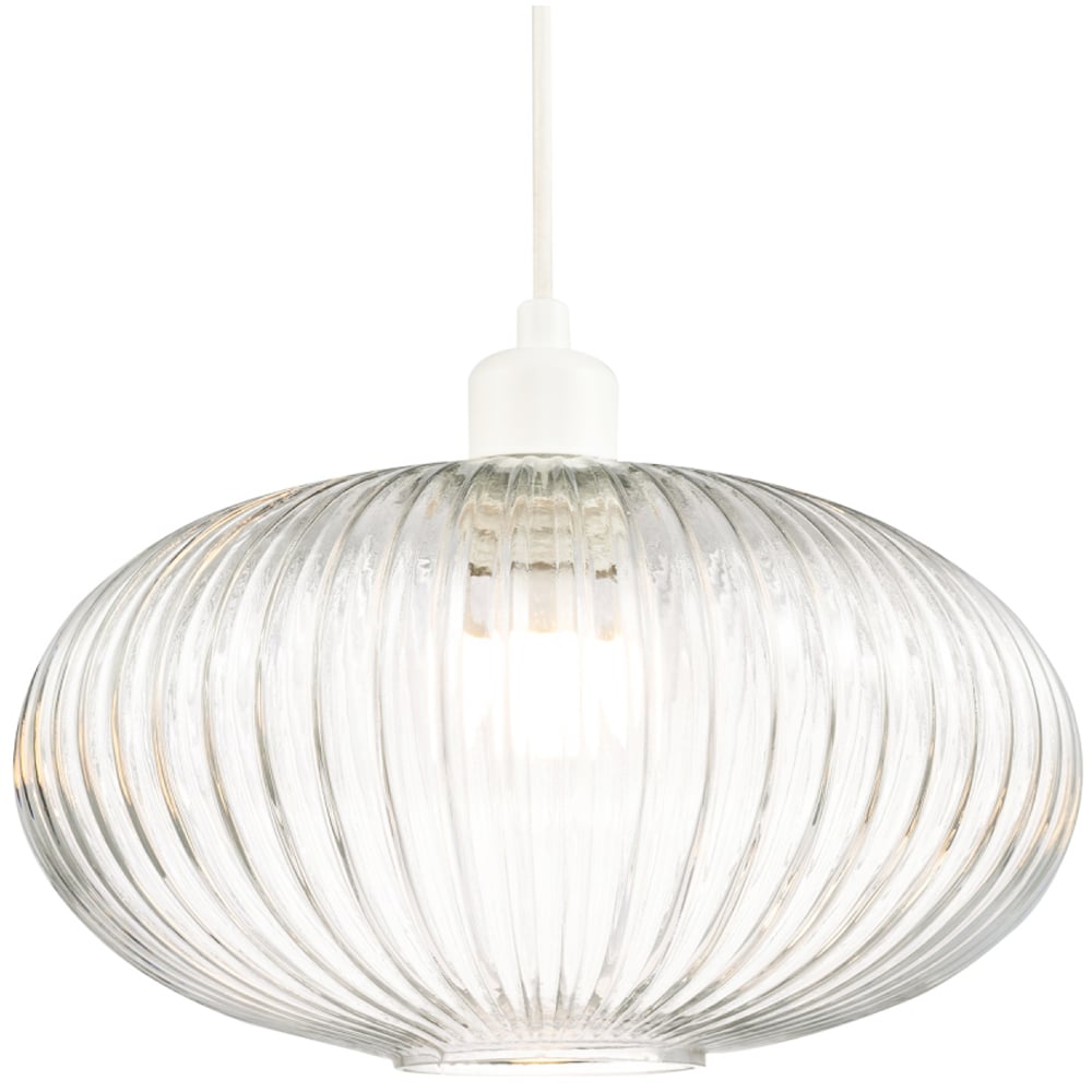 Happy Homewares Designer Clear Transparent Line Ribbed Glass Oval Pendant Shade Image 6
