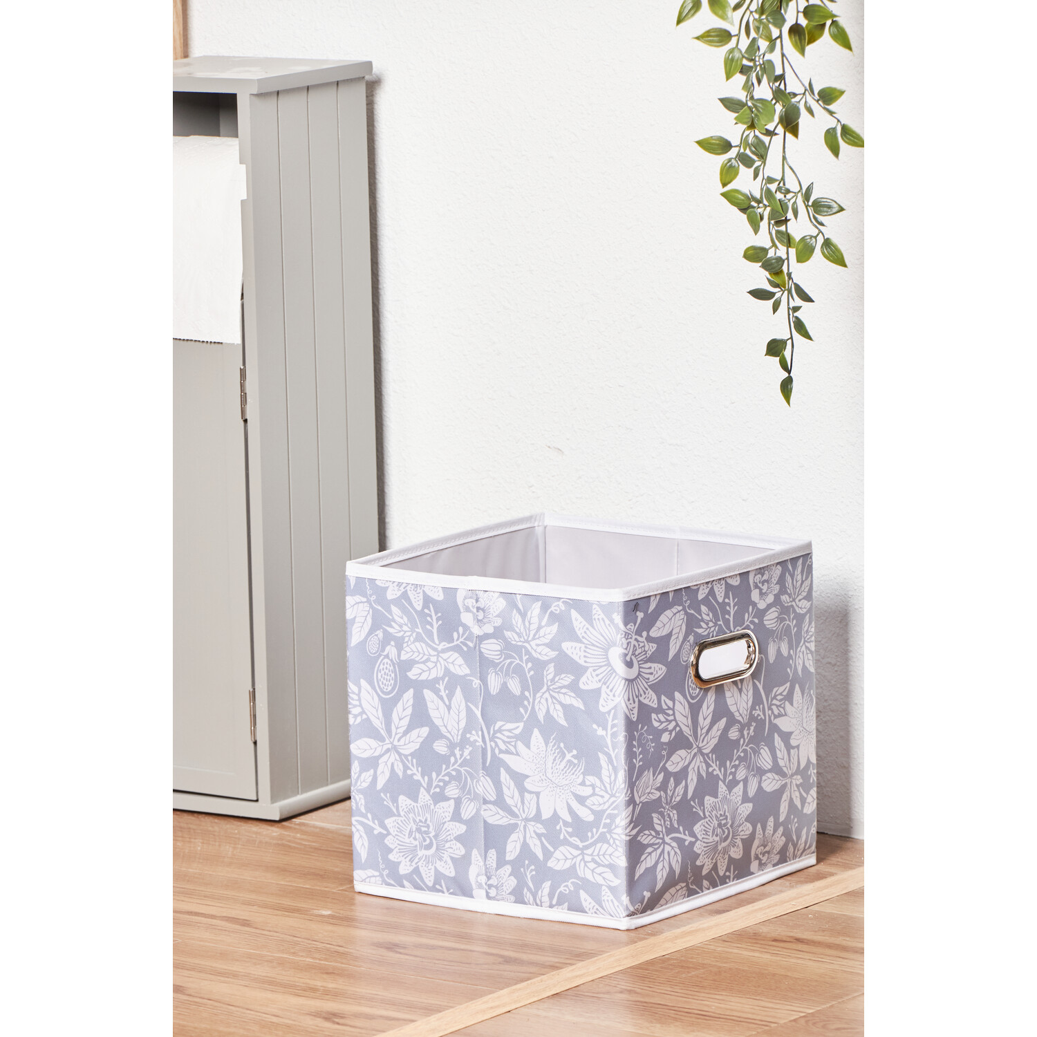 Living Solutions Floral Storage Cube Grey - Grey Image 2