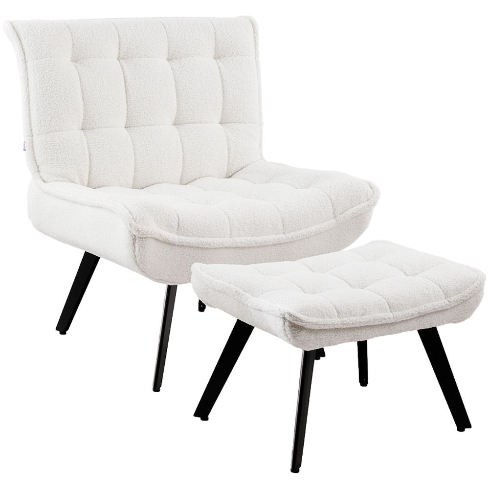 Living and Home White Teddy Fleece Minimal Chair with Footstool Image 2
