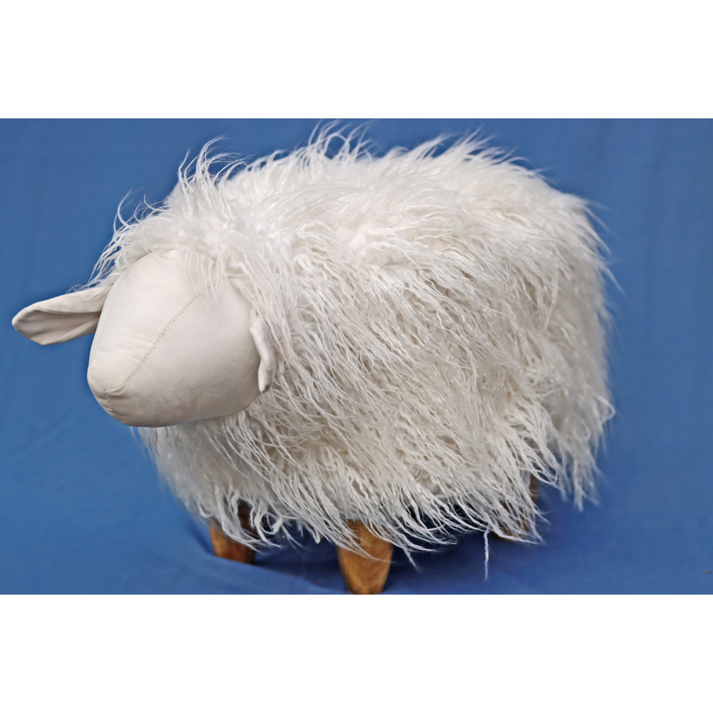 Gardeco Shaggy The Sheep Long Shaggy Synthetic Fur Footstool Image 2