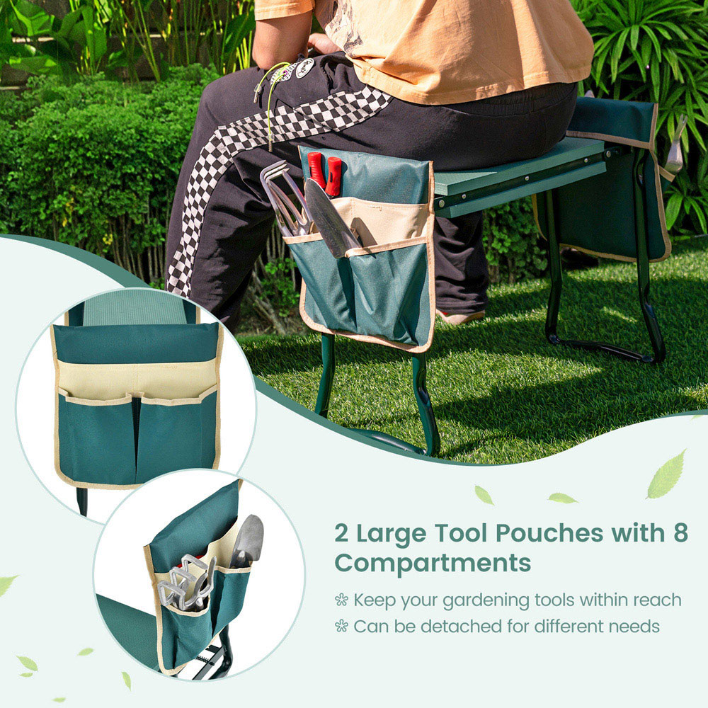 Costway 2-in-1 Foldable Garden Kneeler and Seat with Tool Pouches Image 5
