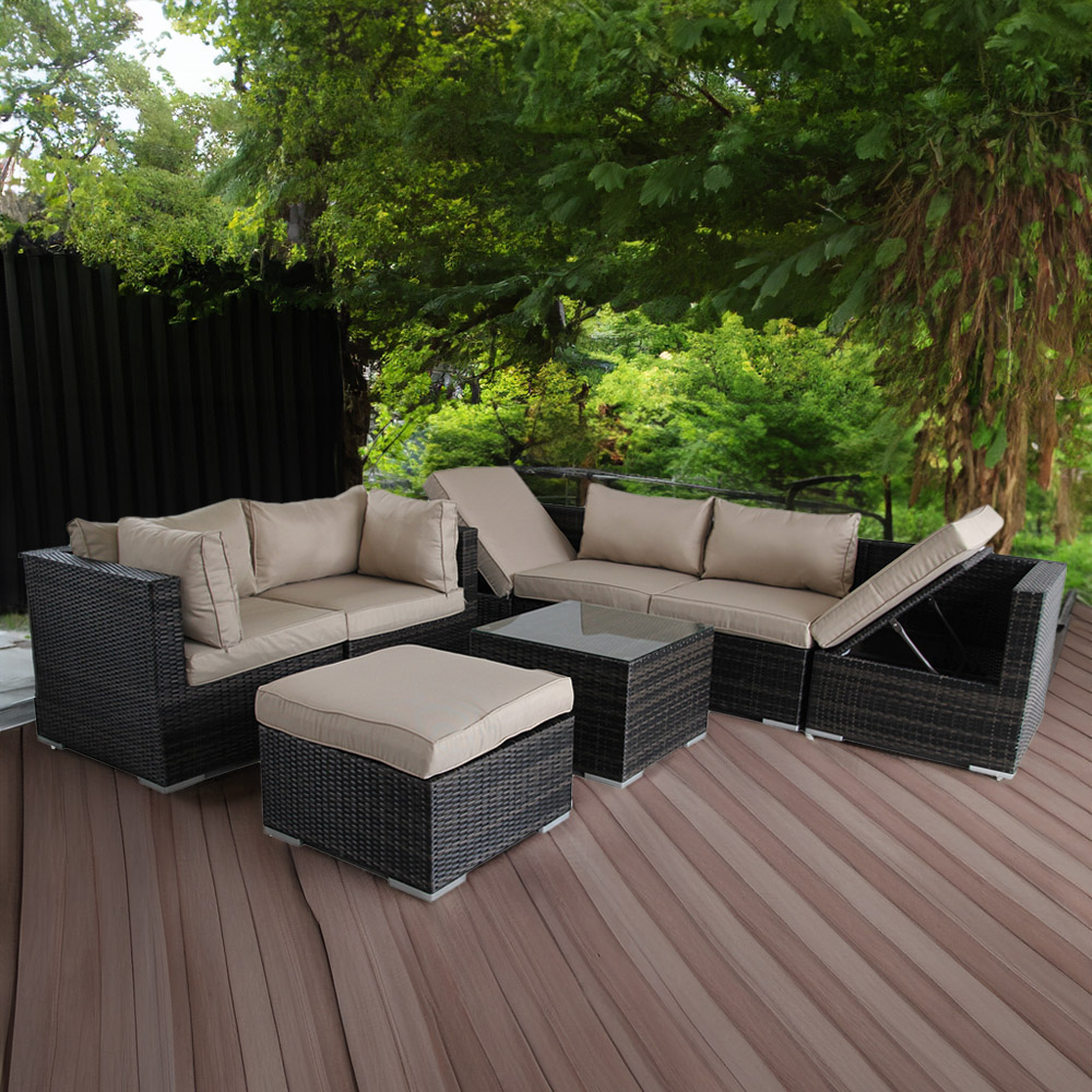 Furniture One 7 Seater Brown Rattan Modular Outdoor Recliner Sofa Image 1