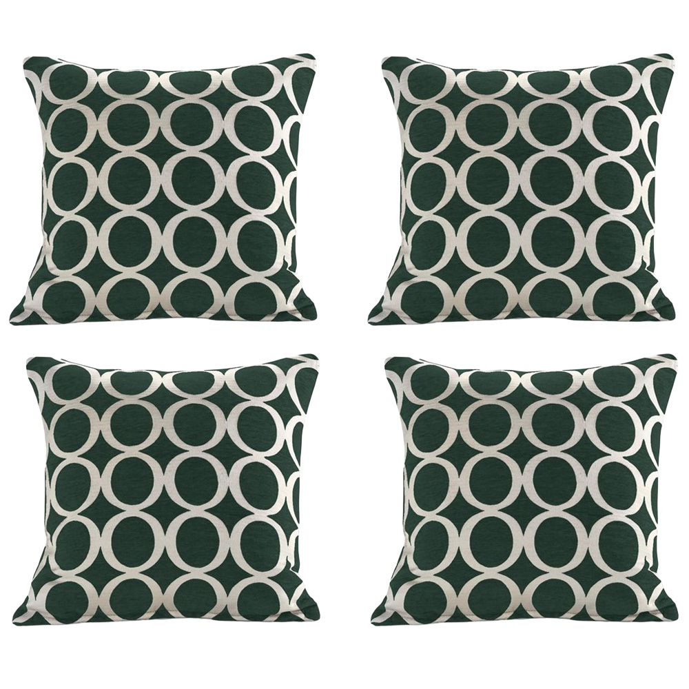 Alan Symonds Green Chenille Geometric O Cushion with Polyester Filled Pad 45 x 45cm 4 Pack Image