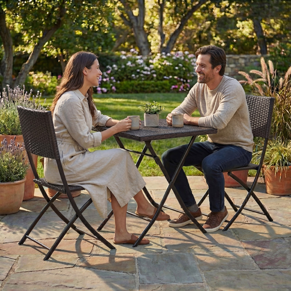 GARDEN VIDA Capri Rattan Effect 2 Seater Bistro Set Brown Image 3