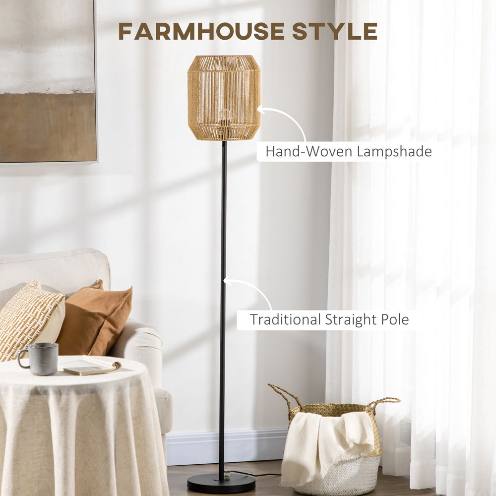 HOMCOM Farmhouse Floor Lamps with Hand Woven Rattan Lampshade Image 4