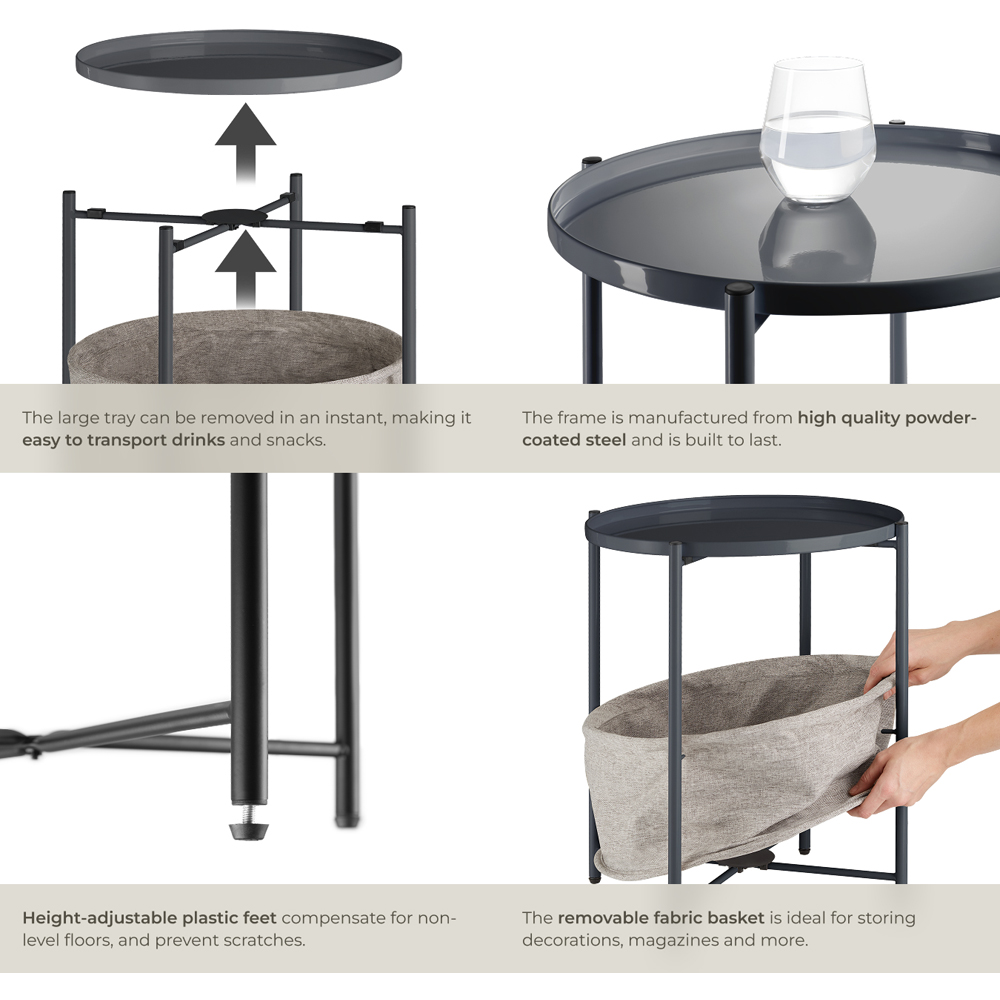 Tectake Canterbury Dark Grey Round Bedside Table Image 5