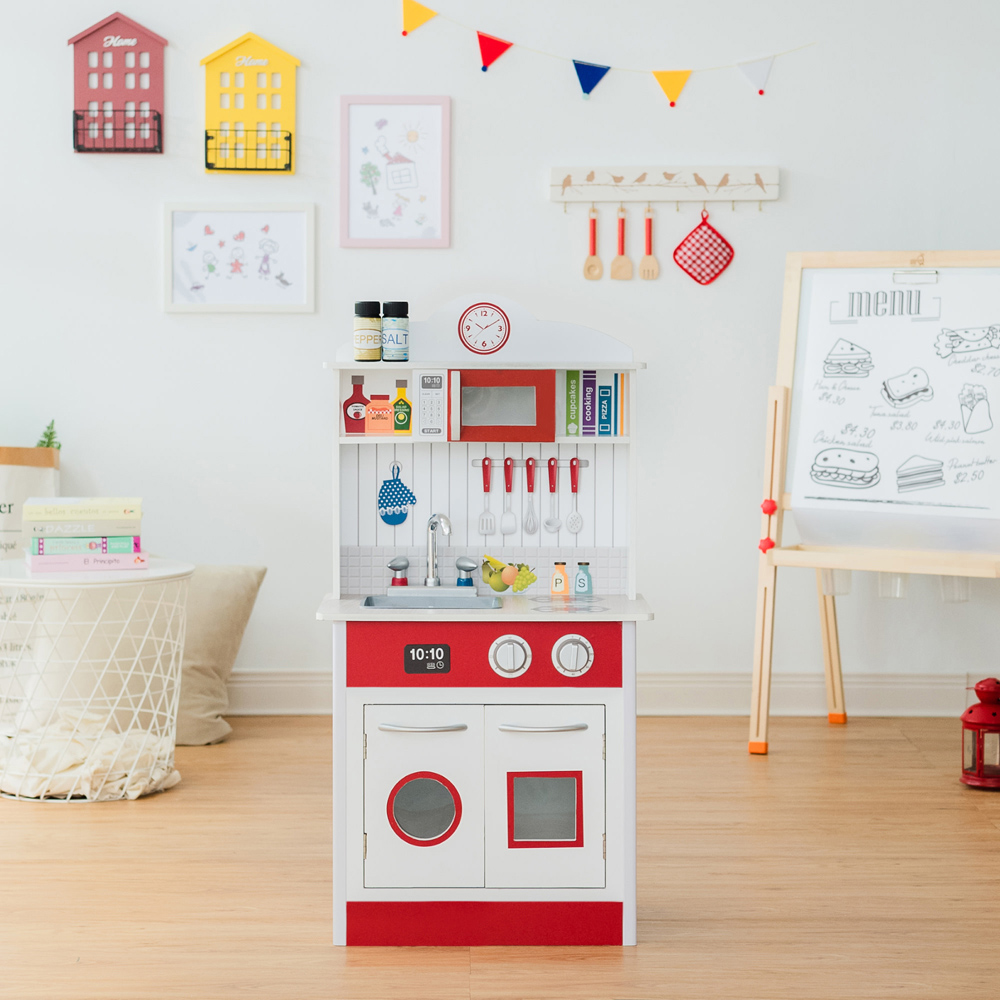 Teamson Kids Little Chef Madrid Red and White Classic Kitchen Play Set Image 2