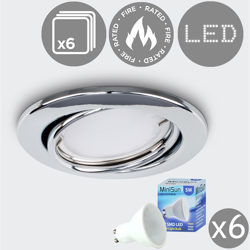 ValueLights Chrome Tiltable Warm White LED Ceiling Downlight 6 Pack Image 4