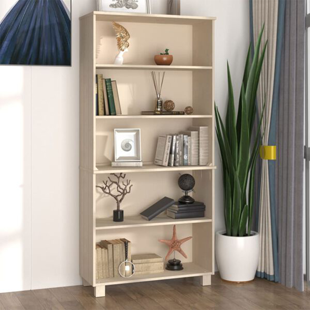 vidaXL 5 Shelf Honey Brown Solid Pine Wood Highboard Image 1