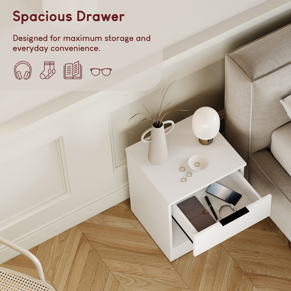 VIDA DESIGNS Terga Single Drawer Single Shelf White Bedside Cabinet Image 6