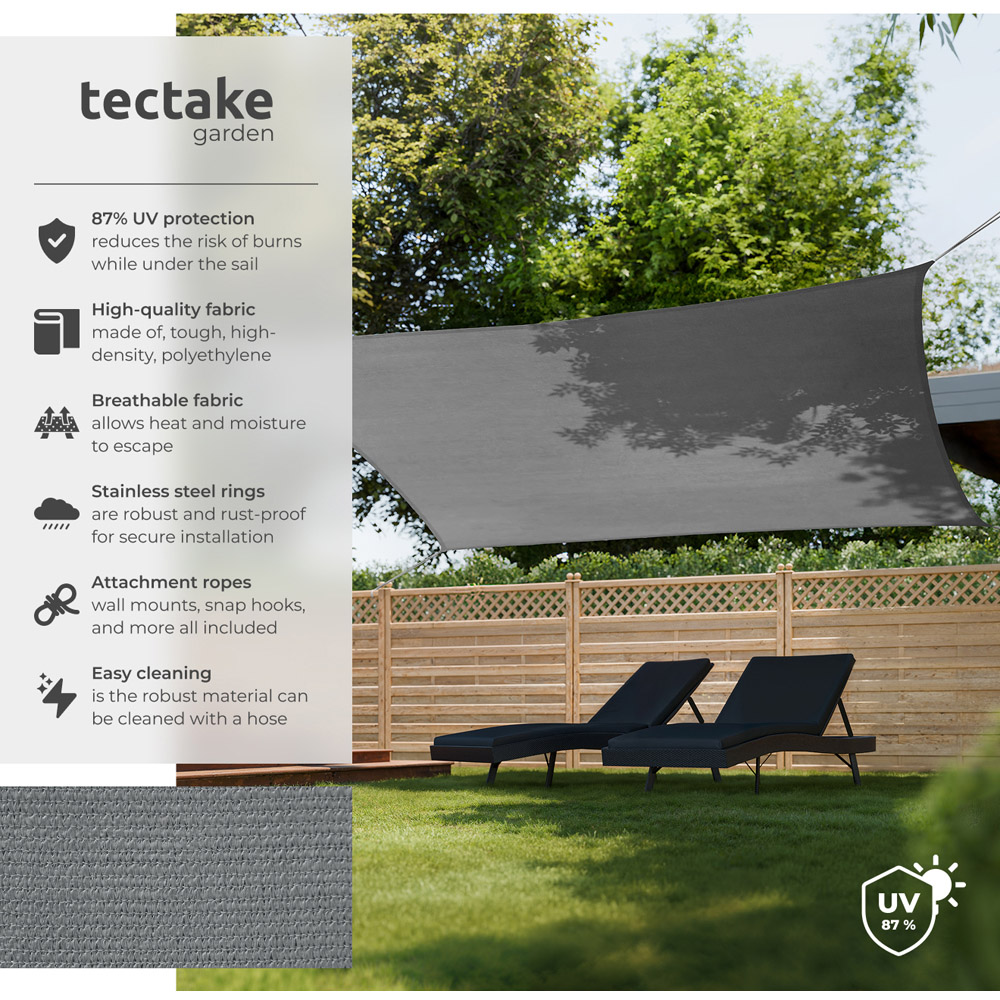 tectake Sonny Grey Water-Resistant Sun Shade Sail 400 x 600cm Image 3