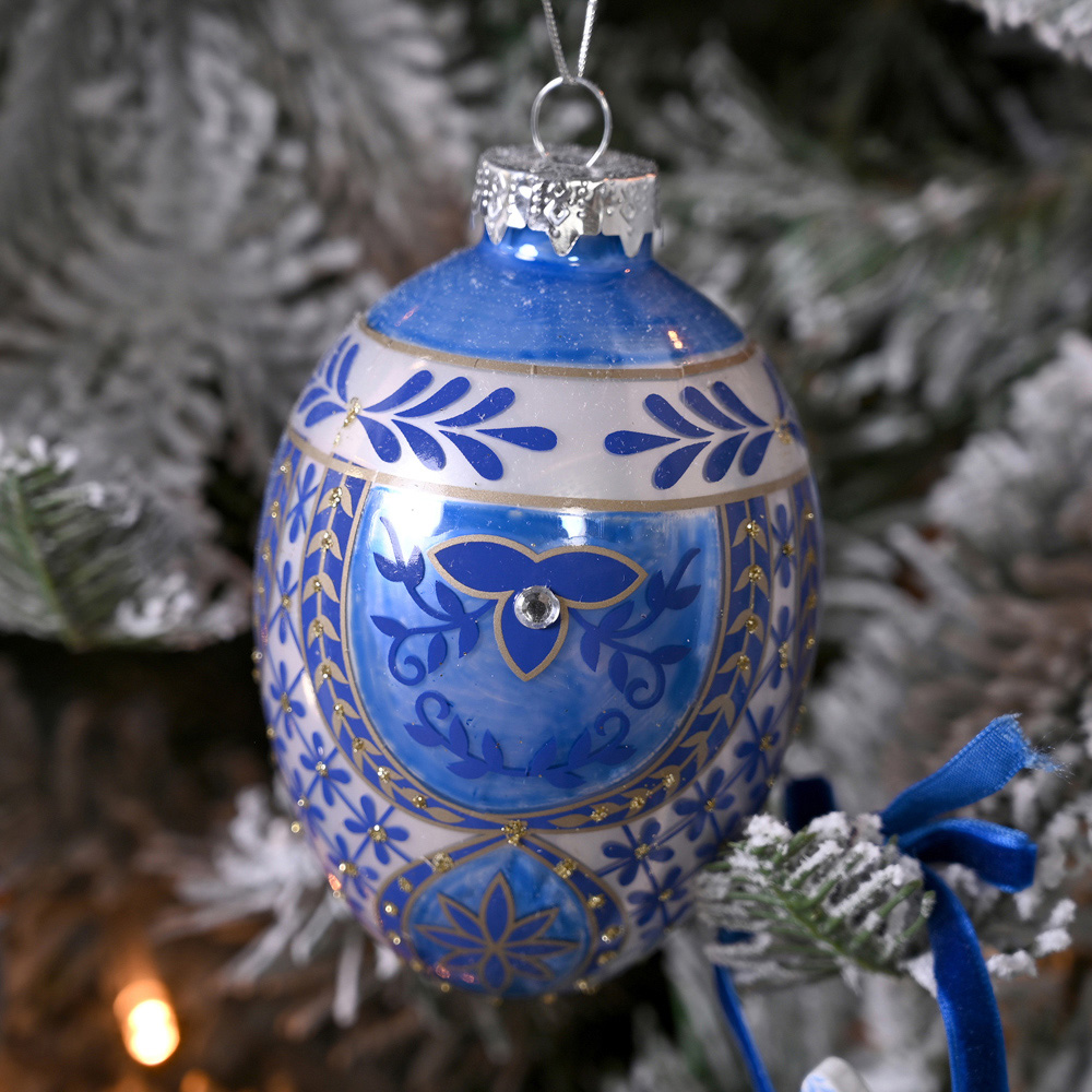 The Seasonal Gift Co Painted Blue Egg Shaped Hanging Decoration 3 Pack Image 4