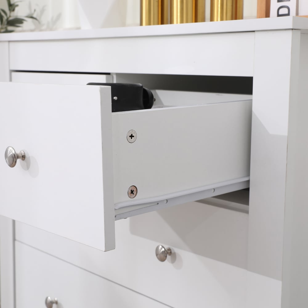 FurnitureHMD 5 Drawer White Wooden Chest of Drawers Image 5