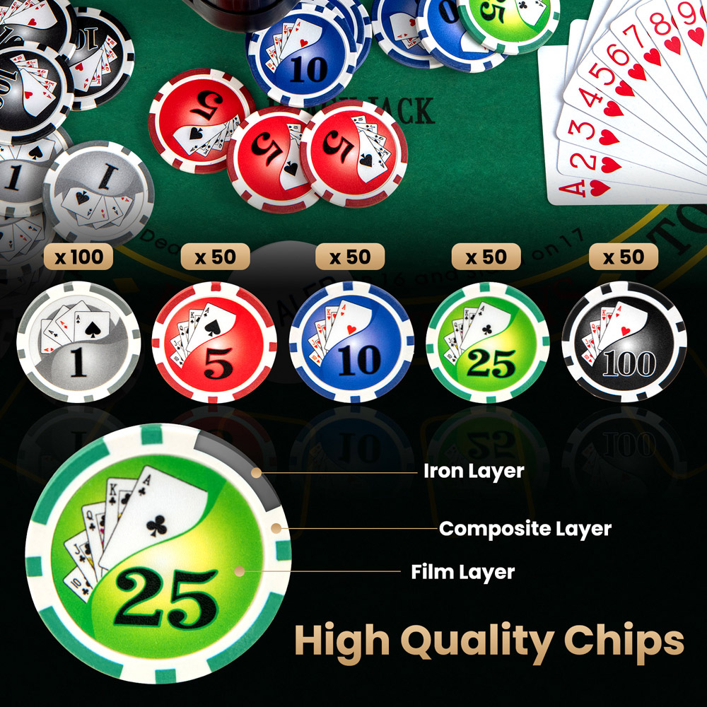 Costway Black Texas Holdem Poker Set with 300 Chips Image 4