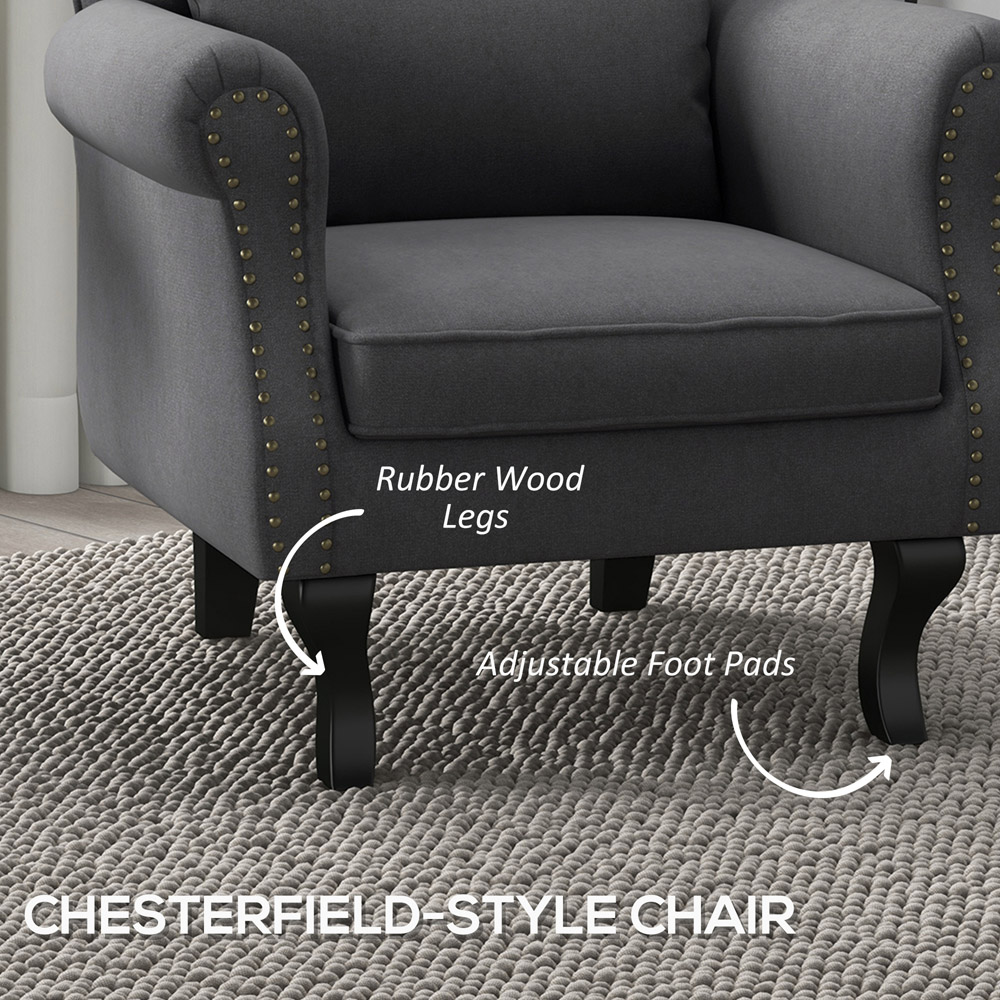 Portland Dark Grey Linen Chesterfield Accent Chair Image 6