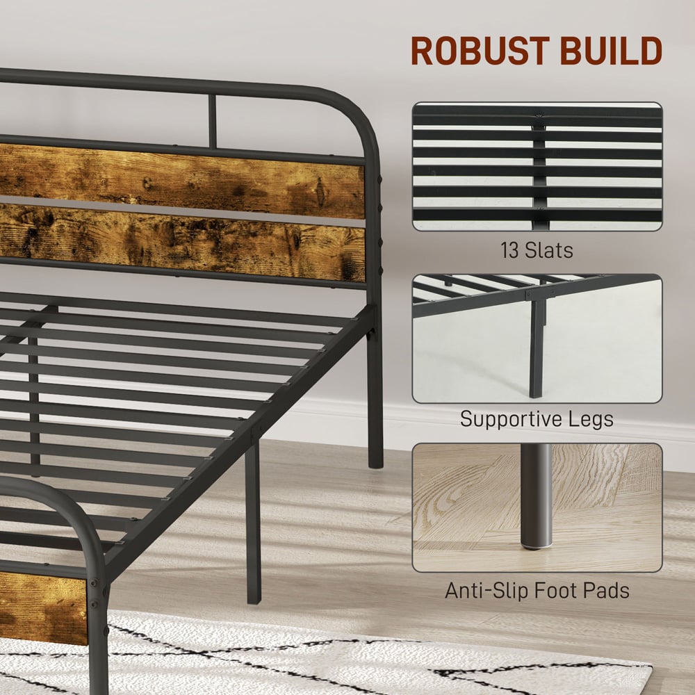 Portland King Size Rustic Brown Bed Frame with Headboard Image 7