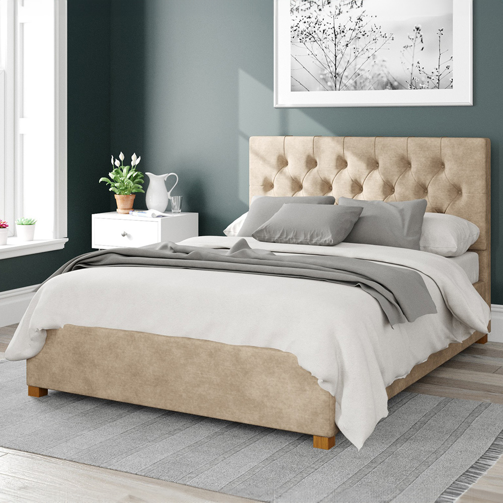 Aspire Olivier Double Beige Kimiyo Linen Ottoman Bed Image 1