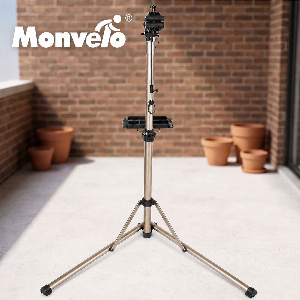Monvelo Champagne Height Adjustable Rotating Bike Repair Stand with Tray and Handlebar Stabiliser Image 8