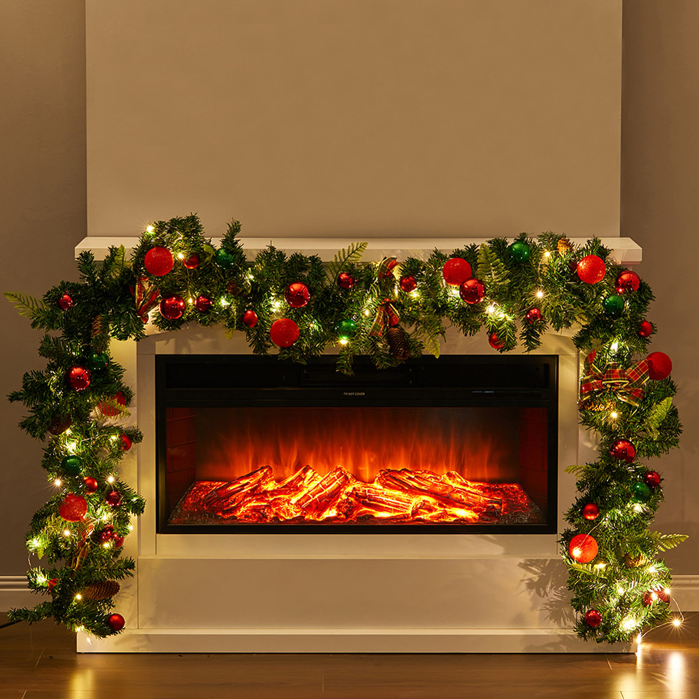 Living and Home Christmas Garland with Red Baubles Bow and Pinecones 270cm Image 8