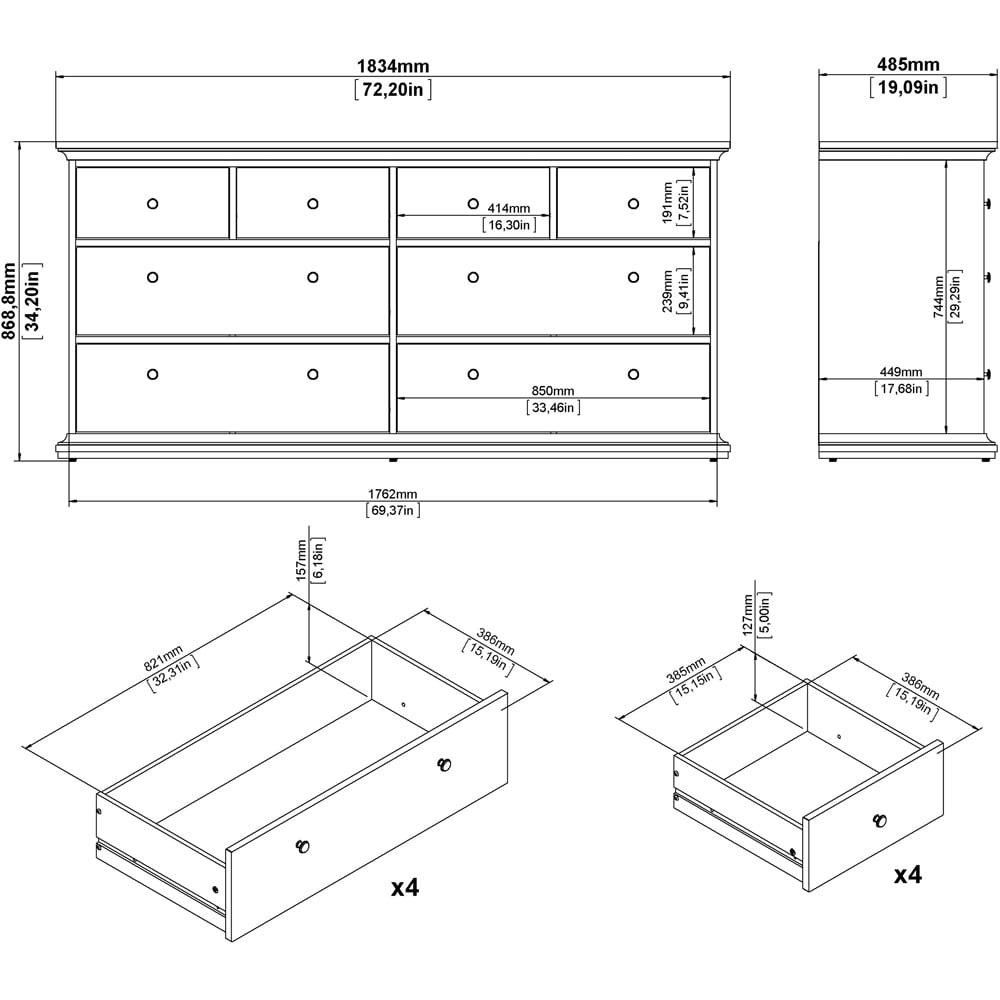 Florence Paris 8 Drawer White Chest of Drawers Image 9