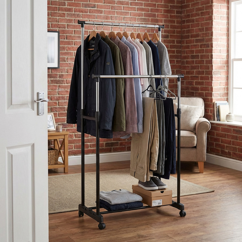 Premium Double Adjustable Garment Rail - Black Image 5