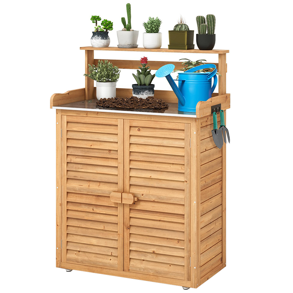 Costway Natural Wooden Storage Cabinet Image 1