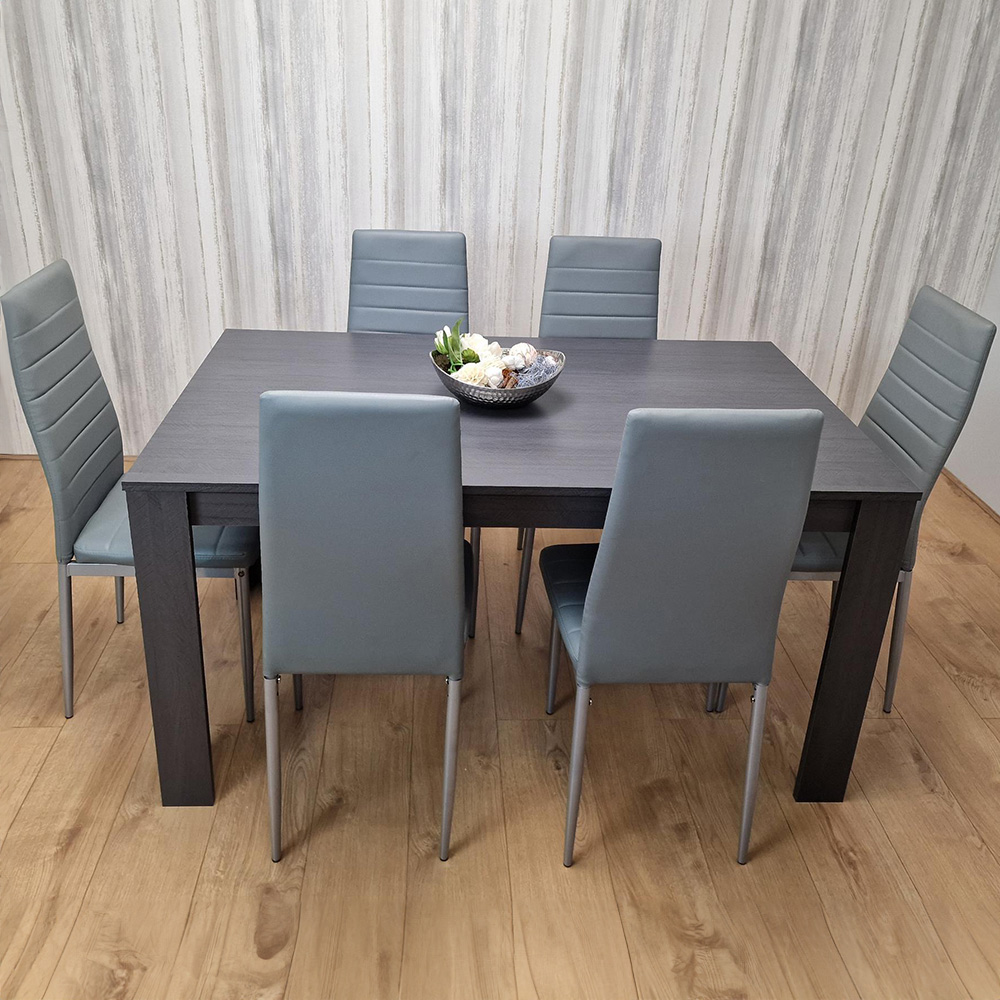 Kosy Koala 6 Seater Faux Leather Arrow Design Dining Set Grey Image 1