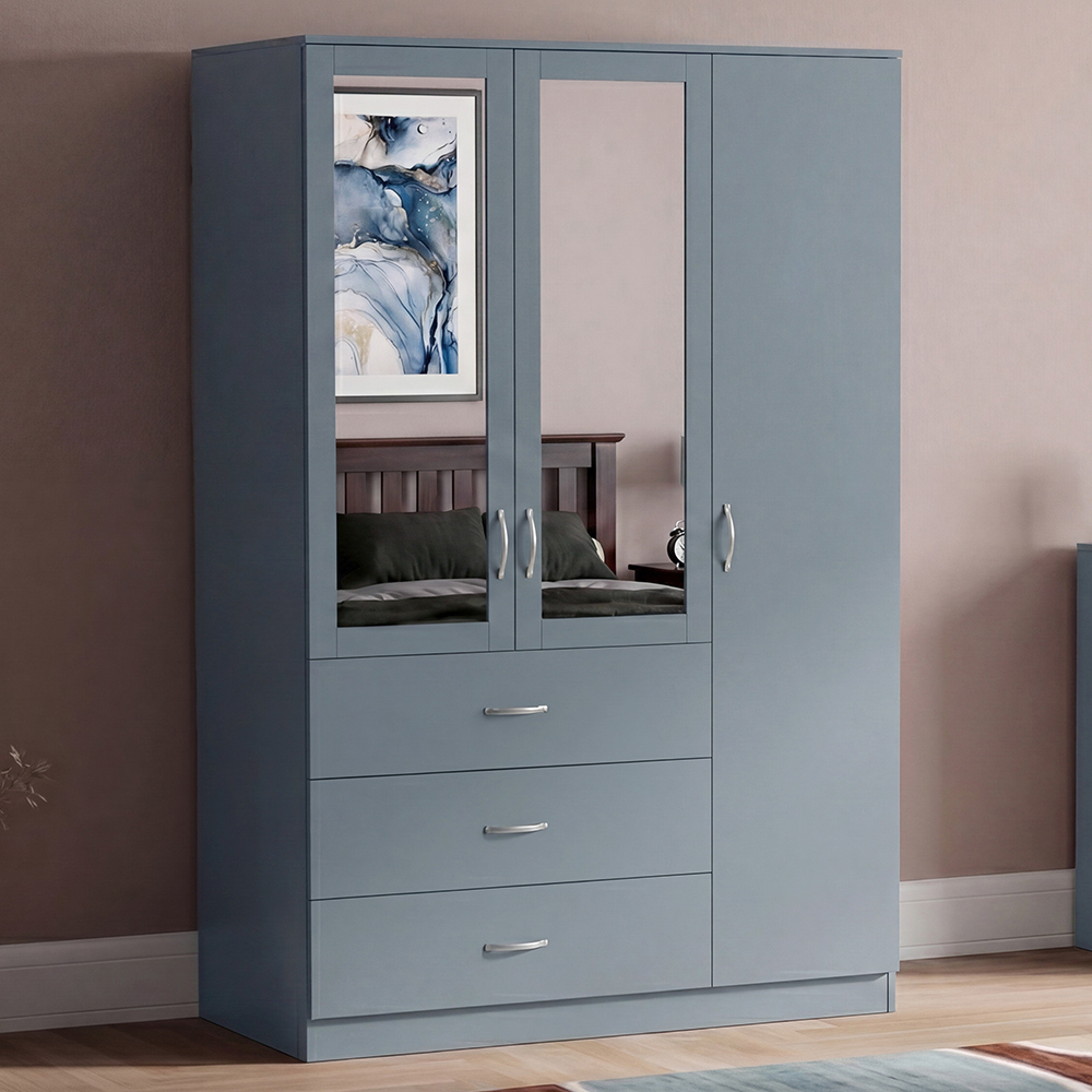 VIDA DESIGNS Riano 3 Door 3 Drawer Grey Mirrored Wardrobe Image 1