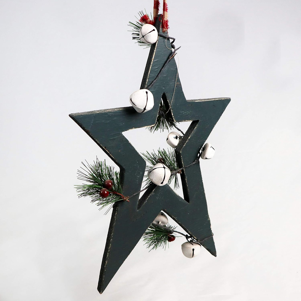 Shatchi Green Star Wooden Hanging Christmas Decoration 36cm Image 3