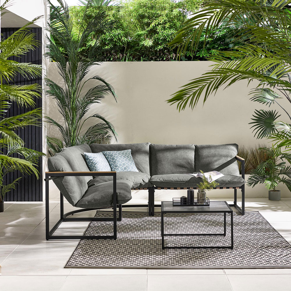 Furniturebox Piasa 6 Seater Black and Grey Outdoor Corner Sofa Set Image 6